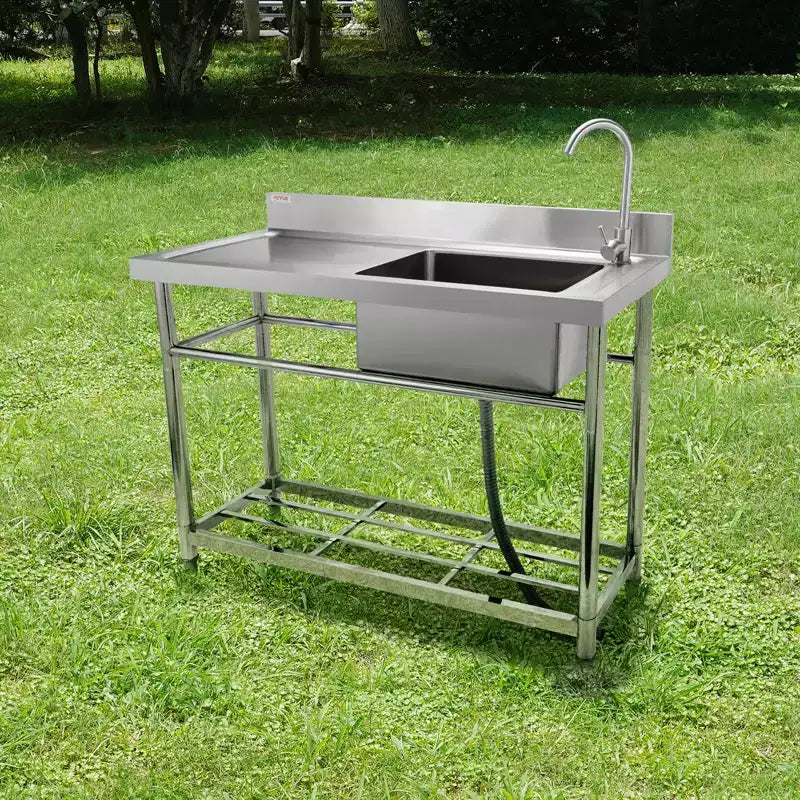 Stainless Steel Utility Sink, Free Standing Single Bowl with Workbench, 39.4x19.1x37.4"