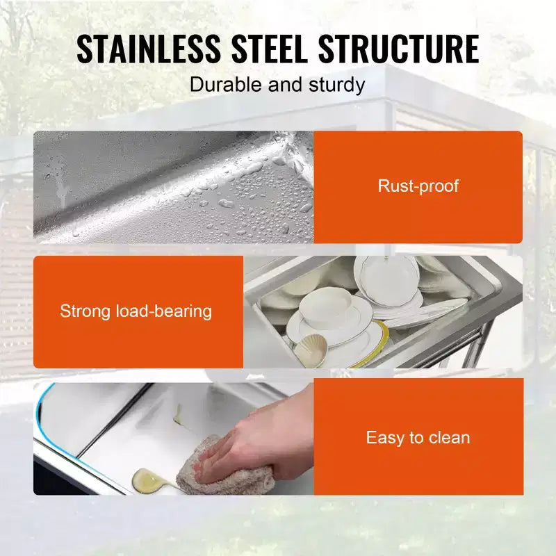 Stainless Steel Utility Sink, Free Standing Single Bowl with Workbench, 39.4x19.1x37.4"