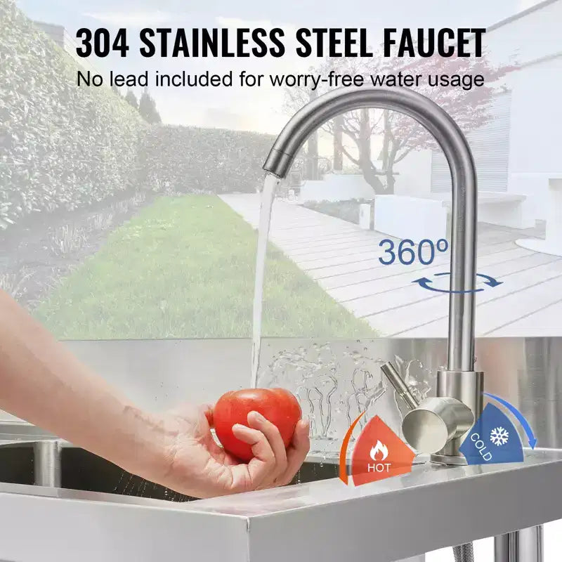Stainless Steel Utility Sink, Free Standing Single Bowl with Workbench, 39.4x19.1x37.4"