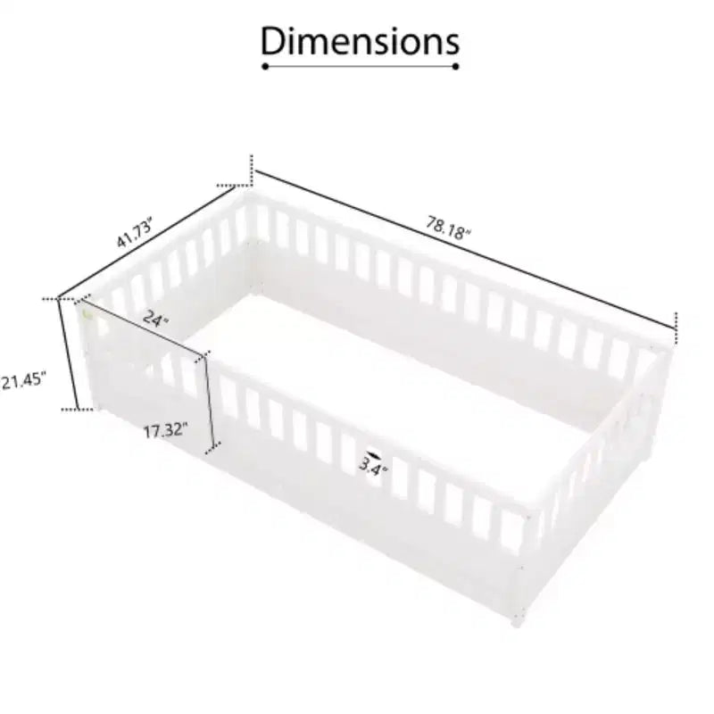 Single-Person Low-Profile Floor Bed with High Security Barrier, Pine Wood
