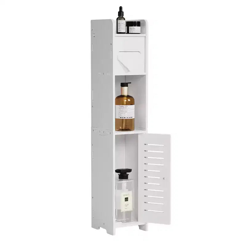 Bathroom Corner Shelf Storage, Waterproof Corner Cabinet with Toilet Paper Roll, White