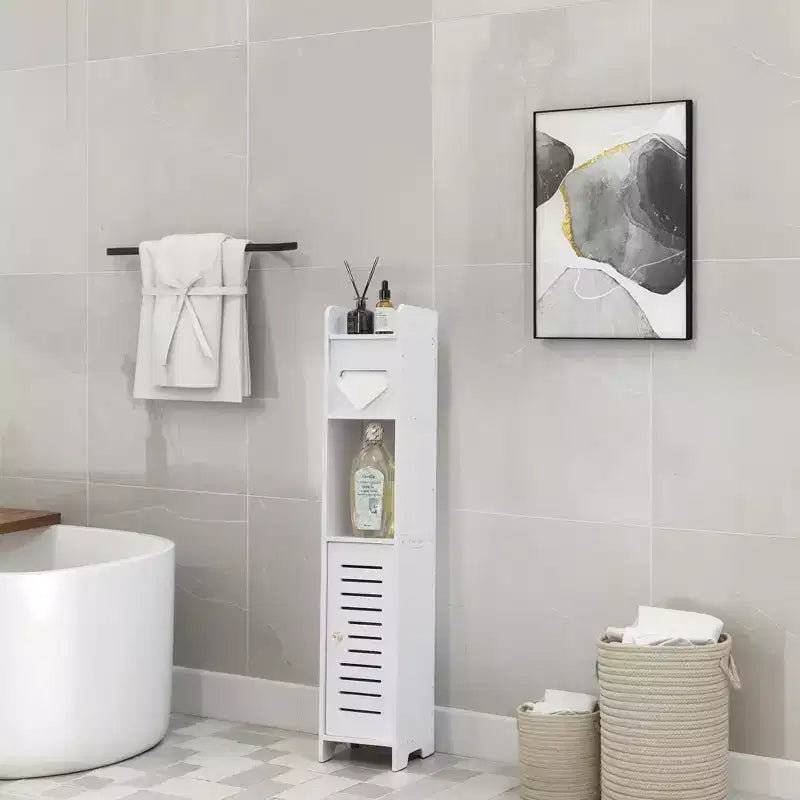 Bathroom Corner Shelf Storage, Waterproof Corner Cabinet with Toilet Paper Roll, White
