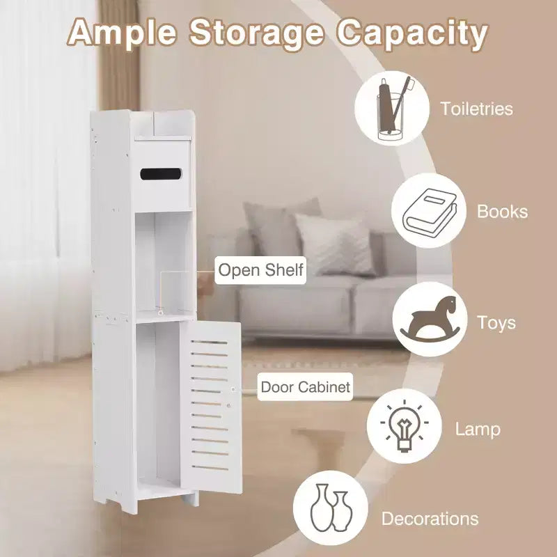 Bathroom Corner Shelf Storage, Waterproof Corner Cabinet with Toilet Paper Roll, White