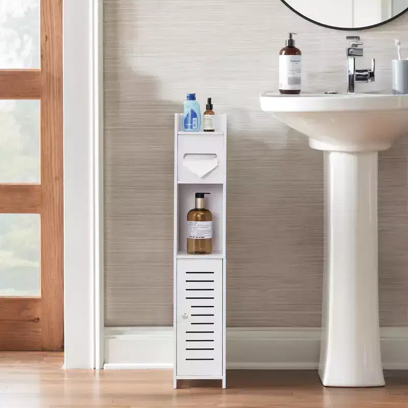 Bathroom Corner Shelf Storage, Waterproof Corner Cabinet with Toilet Paper Roll, White