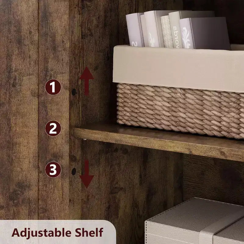 54" Farmhouse Cabinet with Glass Doors, Adjustable Shelves & Anti-Tip Hardware, Rustic Brown