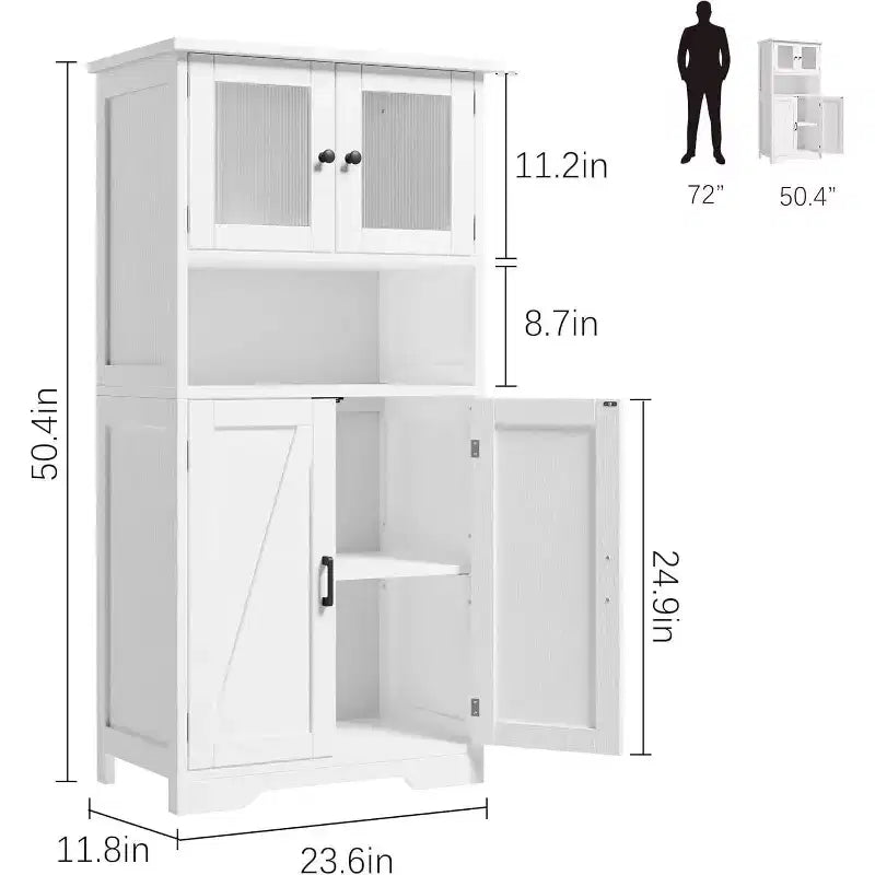 54" Farmhouse Cabinet with Glass Doors, Adjustable Shelves & Anti-Tip Hardware, Rustic Brown