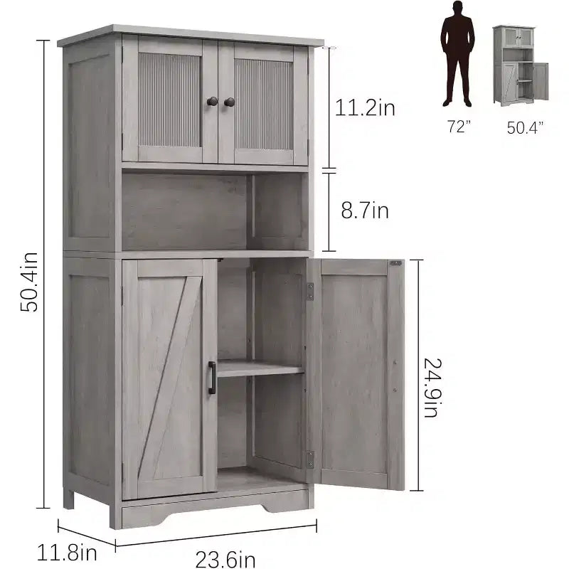 54" Farmhouse Cabinet with Glass Doors, Adjustable Shelves & Anti-Tip Hardware, Rustic Brown