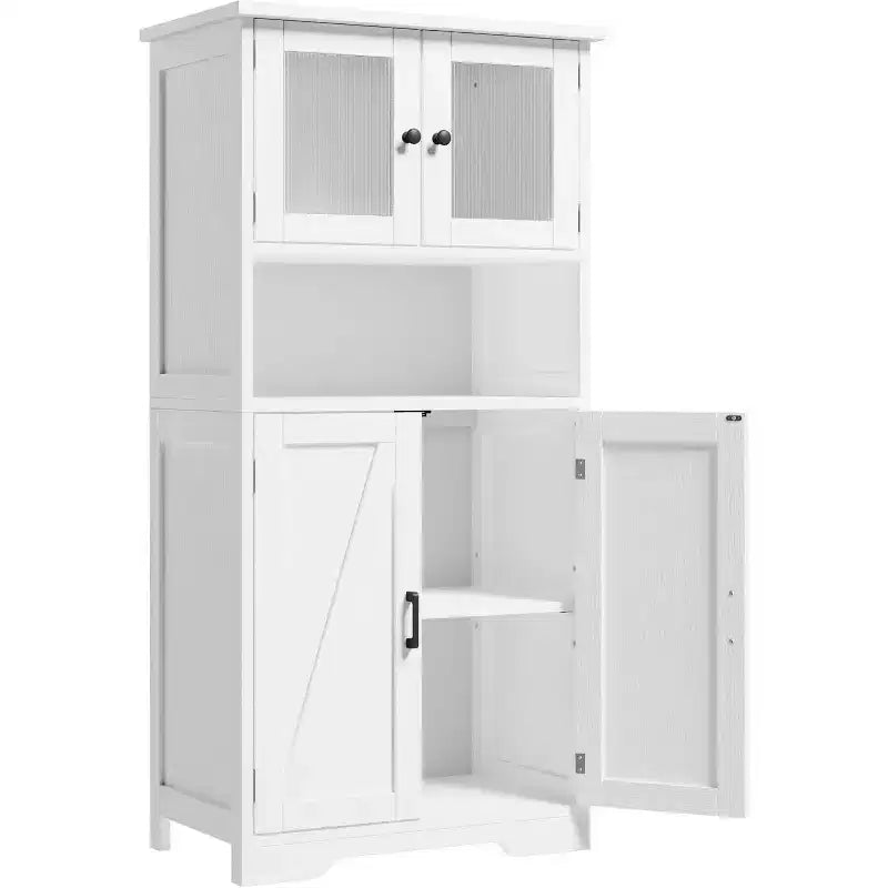 54" Farmhouse Cabinet with Glass Doors, Adjustable Shelves & Anti-Tip Hardware, Rustic Brown