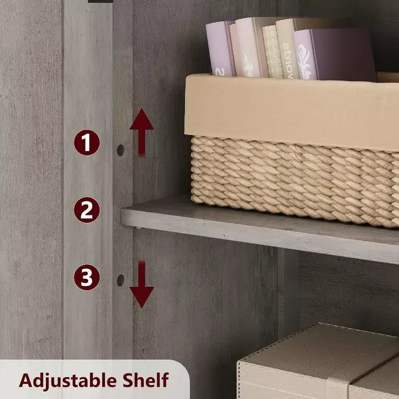 54" Farmhouse Cabinet with Glass Doors, Adjustable Shelves & Anti-Tip Hardware, Rustic Brown