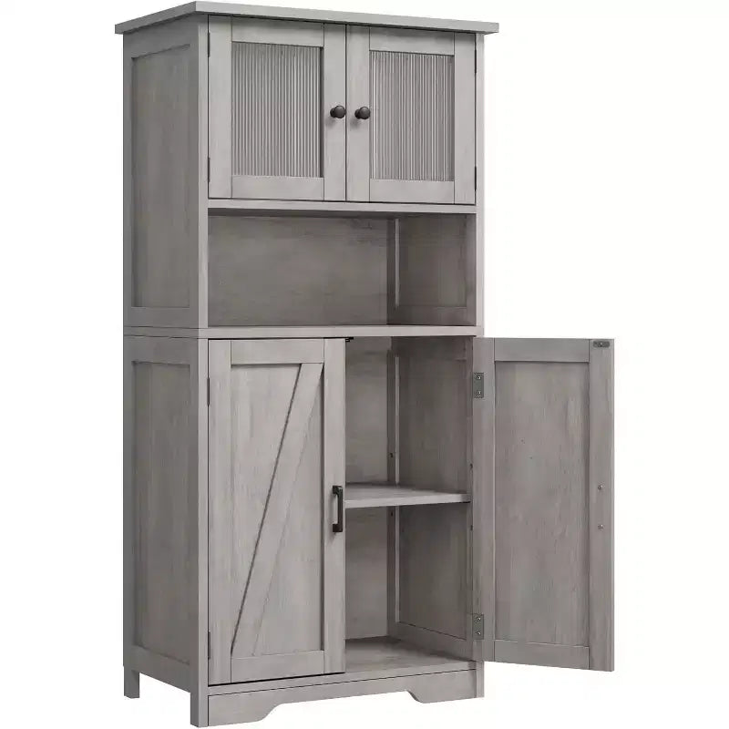 54" Farmhouse Cabinet with Glass Doors, Adjustable Shelves & Anti-Tip Hardware, Rustic Brown