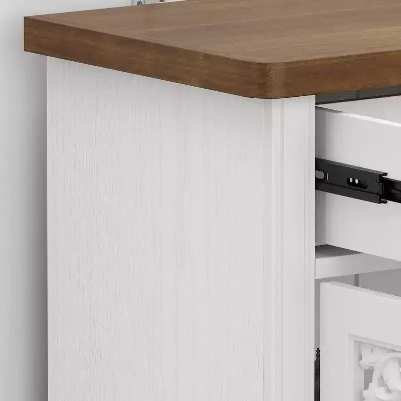 White Decorative Sideboard with Hollow Relief Patterned Doors, 2 Drawers & 4 Doors, 62.8"