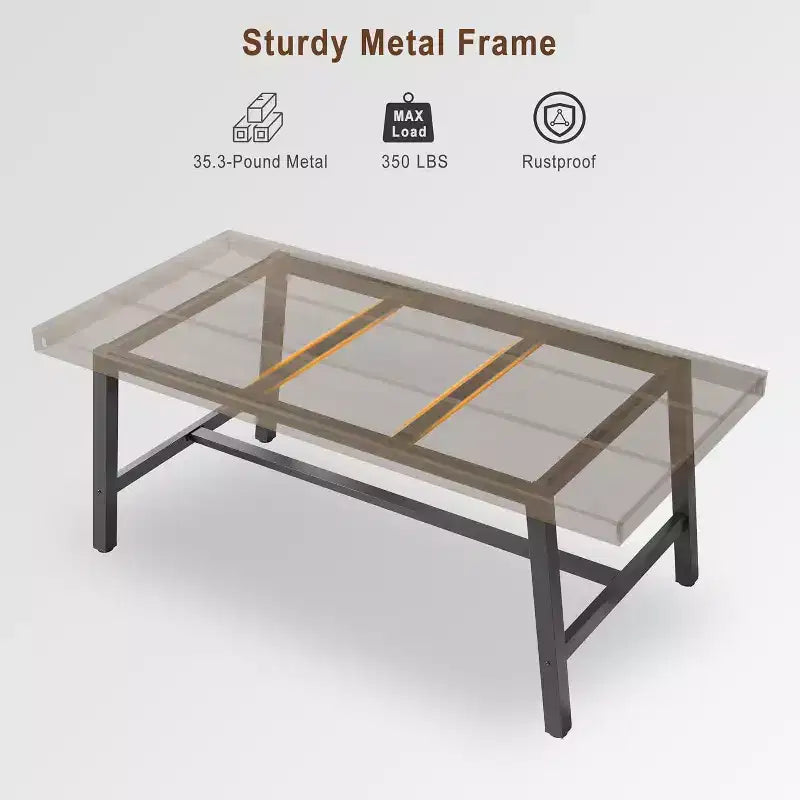 Rustic Wood Dining Table for 6-8 People, Black Metal Legs, Industrial Rectangle, 70.87"