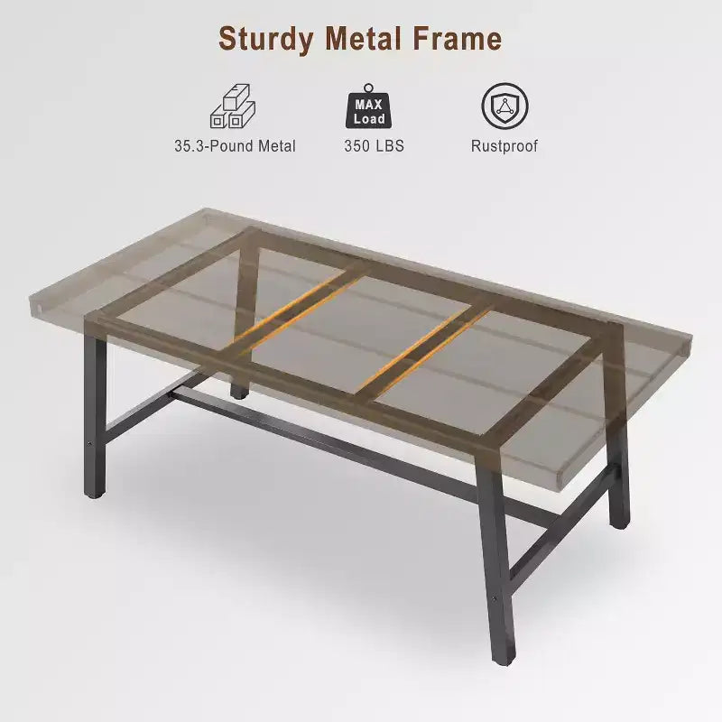 Rustic Wood Dining Table for 6-8 People, Black Metal Legs, Industrial Rectangle, 70.87"