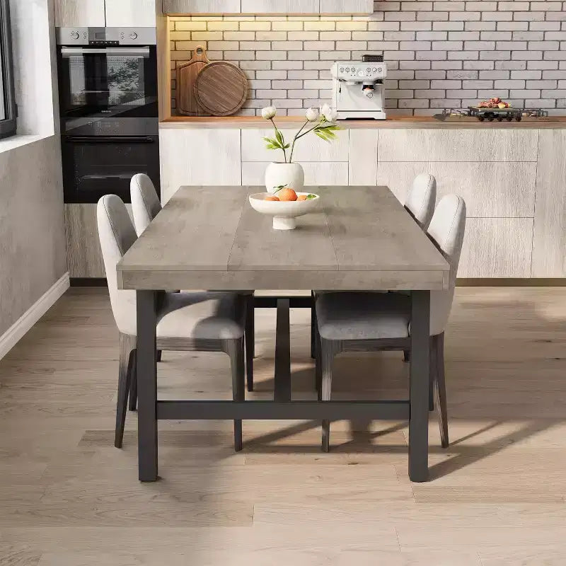 Rustic Wood Dining Table for 6-8 People, Black Metal Legs, Industrial Rectangle, 70.87"