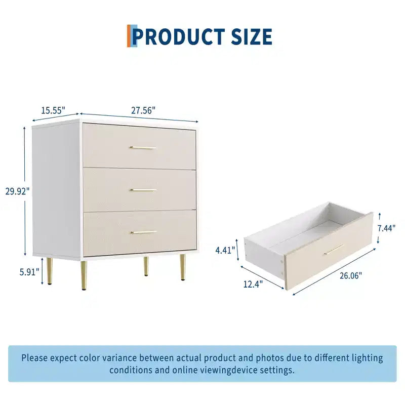 Modern White Nightstand, 3-Drawer Wooden Bedside Table for Bedroom or Living Room