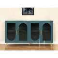 60" Teal Blue Ribbed Texture Sideboard with Four Doors