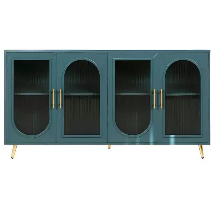 60" Teal Blue Ribbed Texture Sideboard with Four Doors