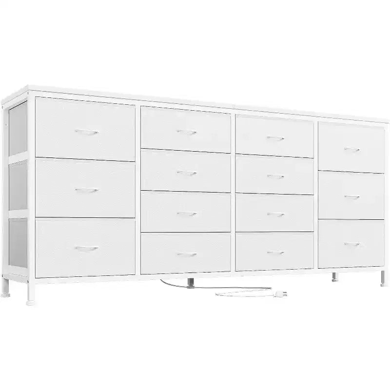 63" Extra-Wide TV Stand Dresser with 14 Fabric Drawers & Built-in Power/USB, for 65-75" TVs