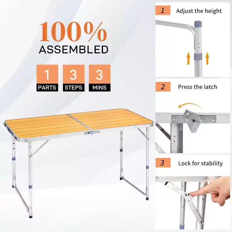 4ft Brown Rectangular Patio Folding Table, Aluminum