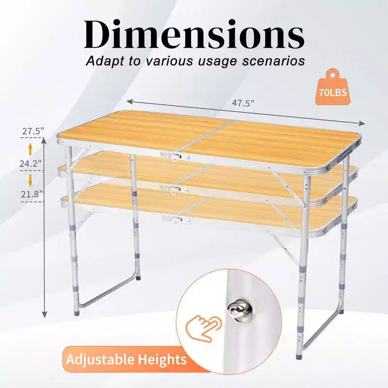 4ft Brown Rectangular Patio Folding Table, Aluminum
