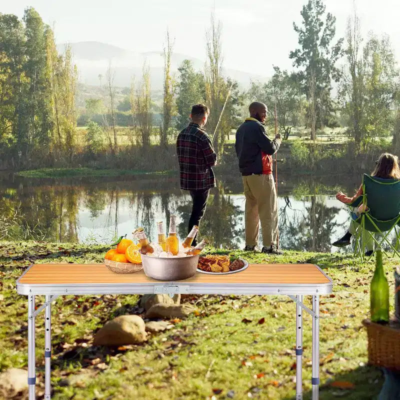 4ft Brown Rectangular Patio Folding Table, Aluminum