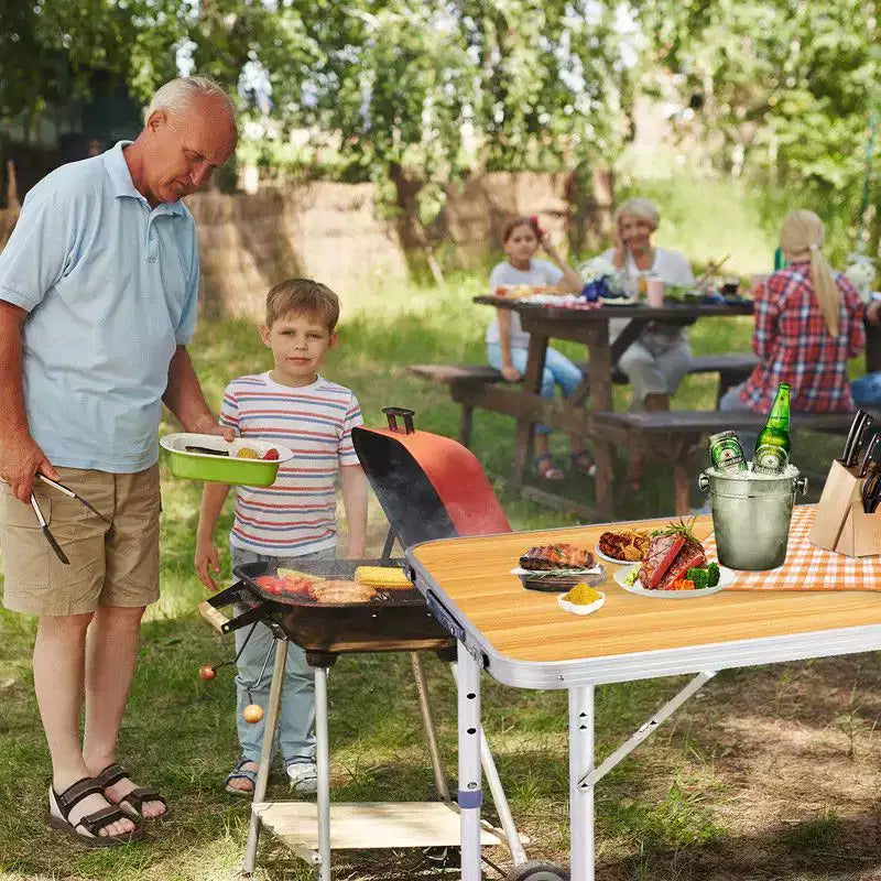 4ft Brown Rectangular Patio Folding Table, Aluminum