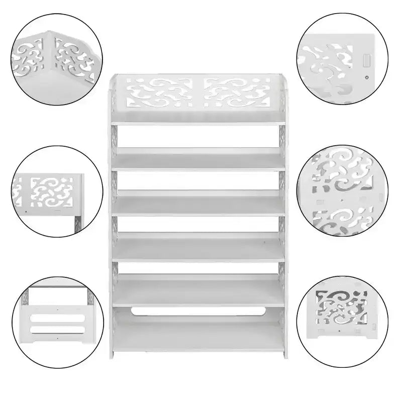 6-Tier White Wood Shoe Rack, 24.21"W