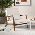 Modern Accent Chair, Upholstered Leisure Armchair with Rubber Wood Armrests & Legs