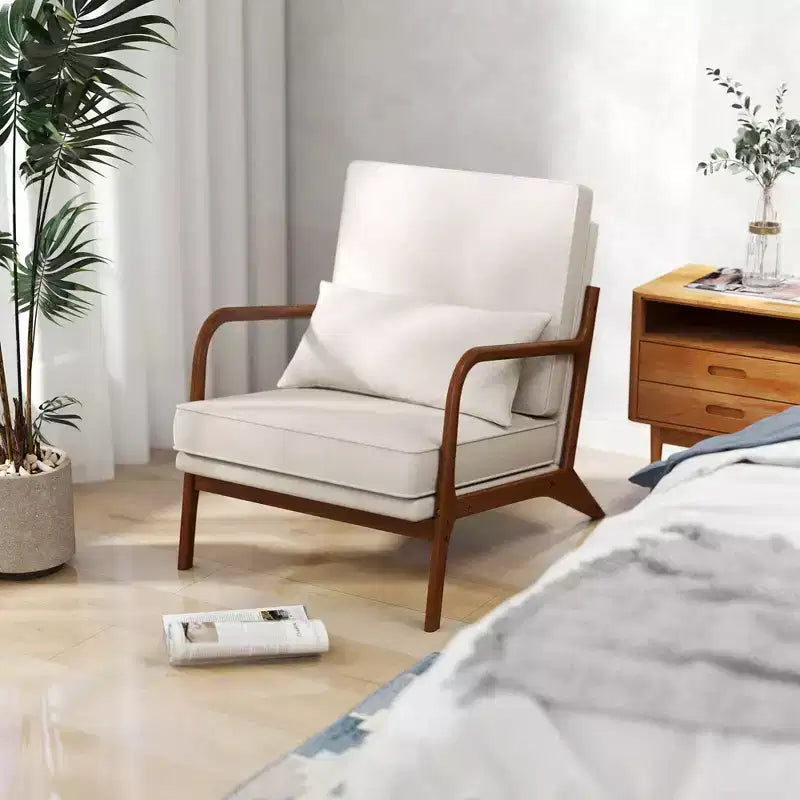 Modern Accent Chair, Upholstered Leisure Armchair with Rubber Wood Armrests & Legs