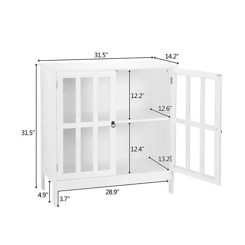 Transparent Door Free Standing Accent Storage Cabinet, White