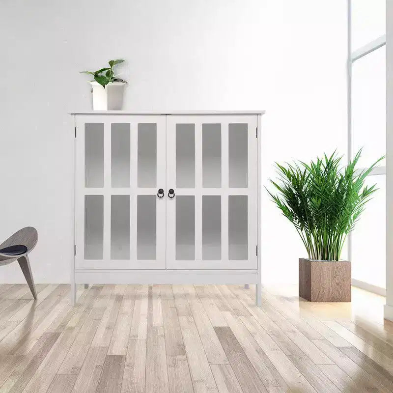 Transparent Door Free Standing Accent Storage Cabinet, White