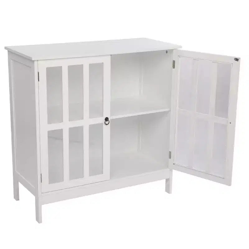 Transparent Door Free Standing Accent Storage Cabinet, White