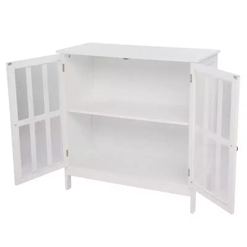 Transparent Door Free Standing Accent Storage Cabinet, White