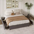 King Platform Bed Frame with 4 Storage Drawers, Linen Fabric Upholstered