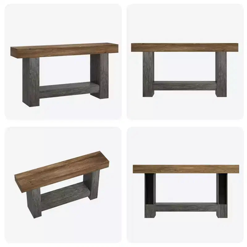 Farmhouse 2-Tier Entryway Console Table, 63" Long, Rustic Brown and Gray