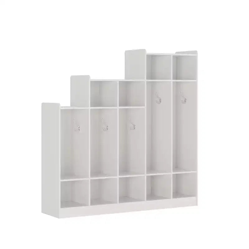 5-Section Classroom Coat Locker with 10 Hooks & 9 Cubbies, Eco-Friendly Wood Finish
