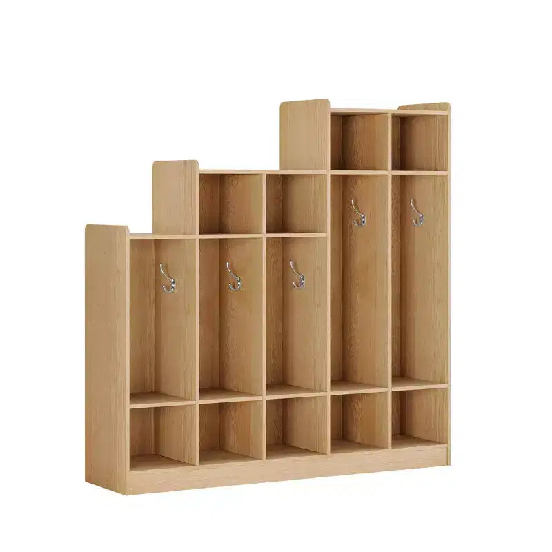 5-Section Classroom Coat Locker with 10 Hooks & 9 Cubbies, Eco-Friendly Wood Finish