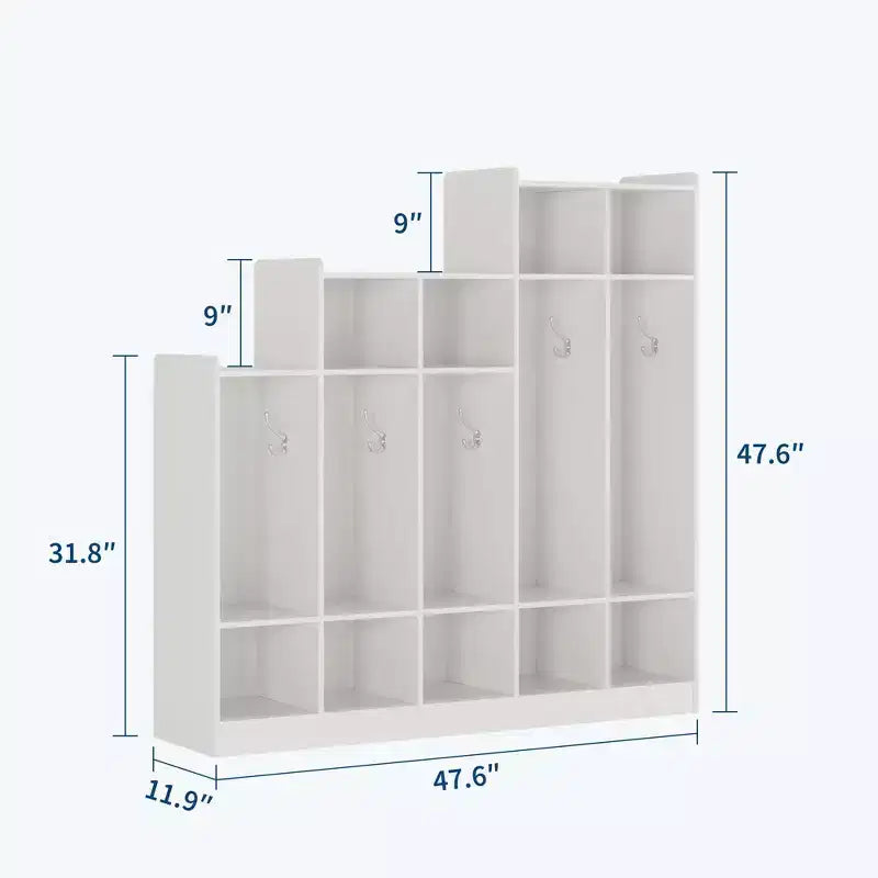 5-Section Classroom Coat Locker with 10 Hooks & 9 Cubbies, Eco-Friendly Wood Finish