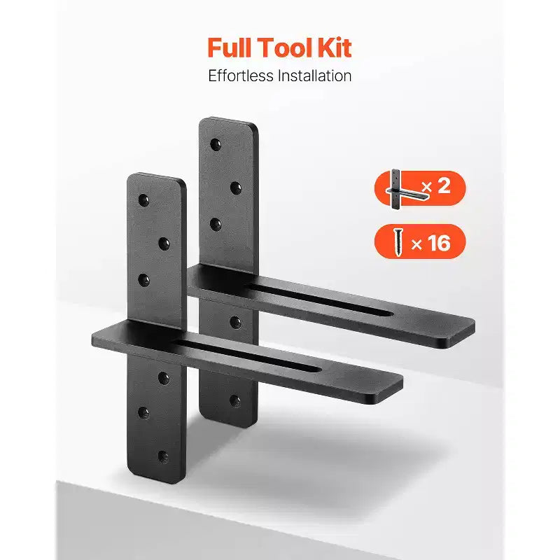 T Shelf Brackets, Set of 2, 200 lbs Capacity, Solid Steel, Black, 12x2.89x12"