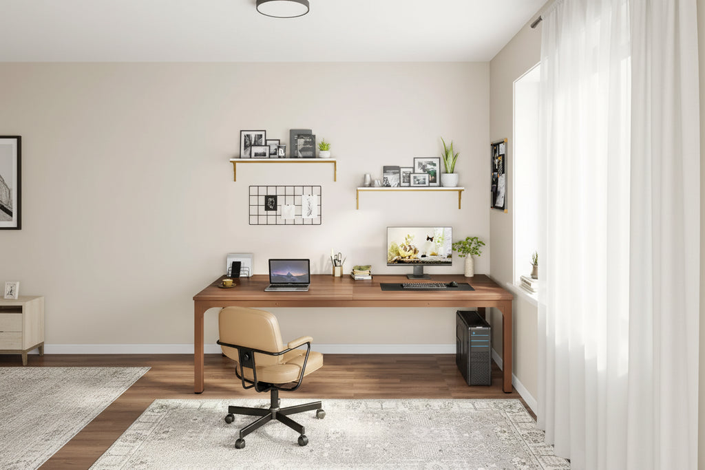 78.7" Extra Long Computer Desk, 2-Person Double Workstation, Coffee Brown