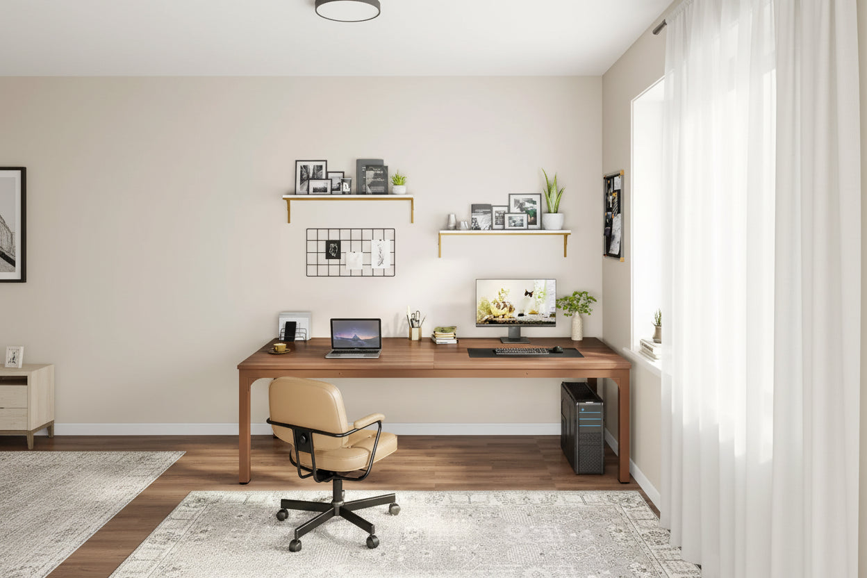 78.7" Extra Long Computer Desk, 2-Person Double Workstation, Coffee Brown