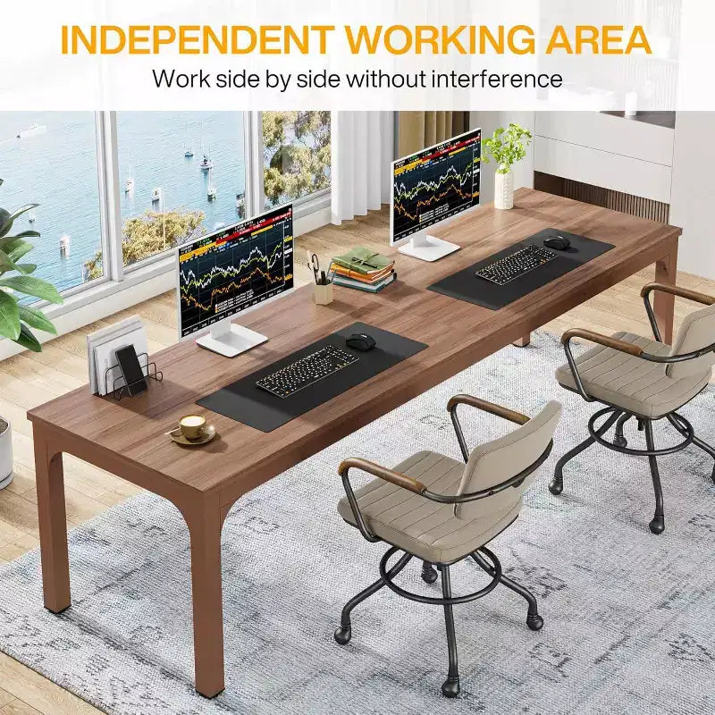 78.7" Extra Long Computer Desk, 2-Person Double Workstation, Coffee Brown