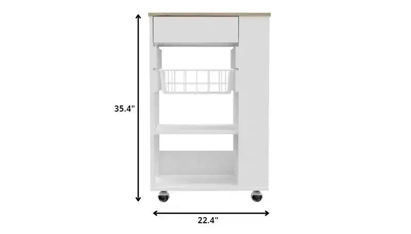 White and Brown 22" Rolling Kitchen Cart with Storage, Locking Wheels
