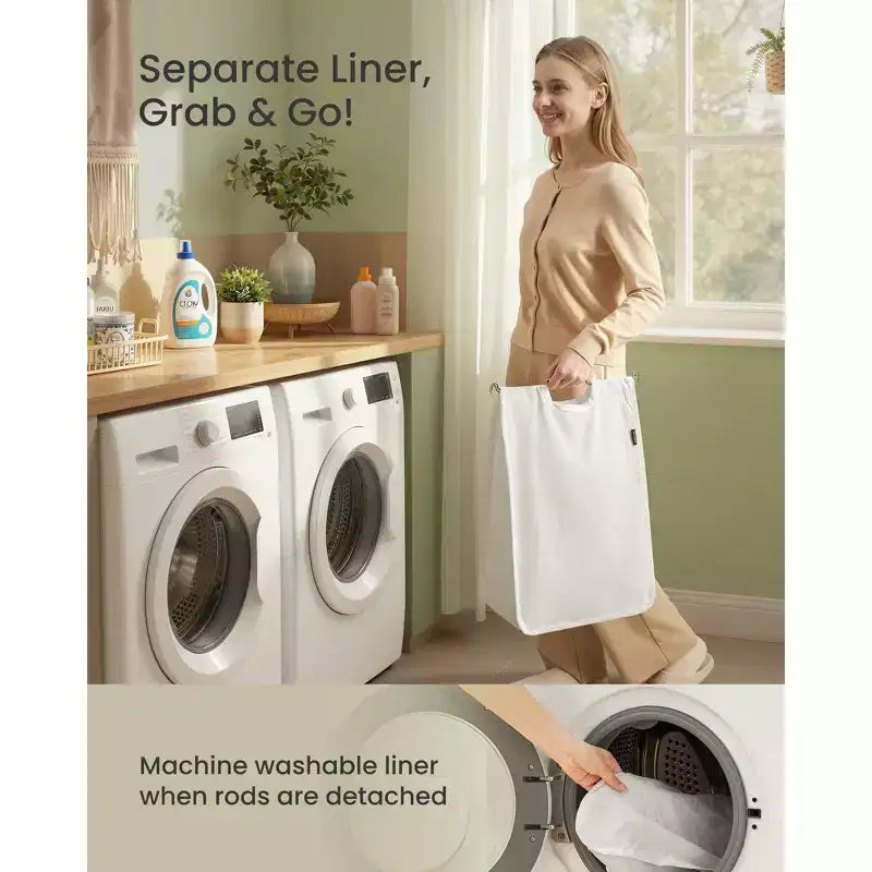 Laundry Hamper with Lid, PE Rattan 3-Section Sorter, 42.2 Gallons, Removable Liners