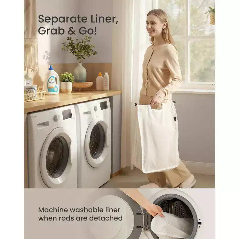 Laundry Hamper with Lid, PE Rattan 3-Section Sorter, 42.2 Gallons, Removable Liners