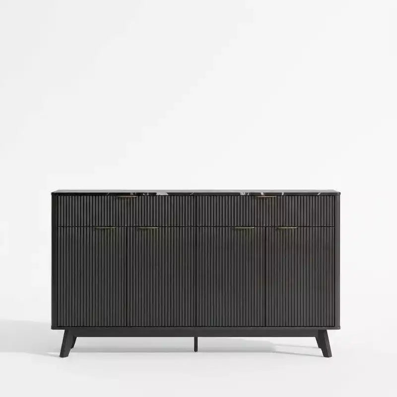 60" Buffet Storage Cabinet with 2 Drawers, 4 Doors & Adjustable Shelves, Black Wave
