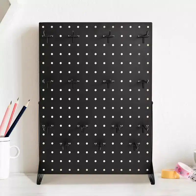 17x13 Inch Tabletop Pegboard Display Stand with 15 Hooks, Cold-Rolled Steel, Black