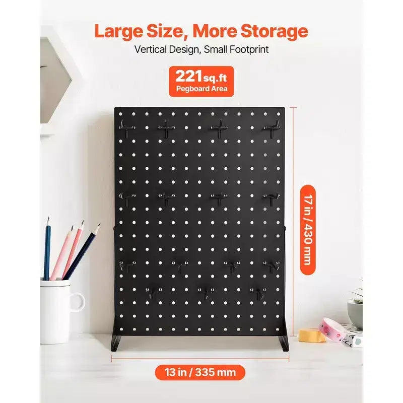 17x13 Inch Tabletop Pegboard Display Stand with 15 Hooks, Cold-Rolled Steel, Black