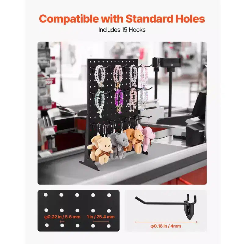 17x13 Inch Tabletop Pegboard Display Stand with 15 Hooks, Cold-Rolled Steel, Black