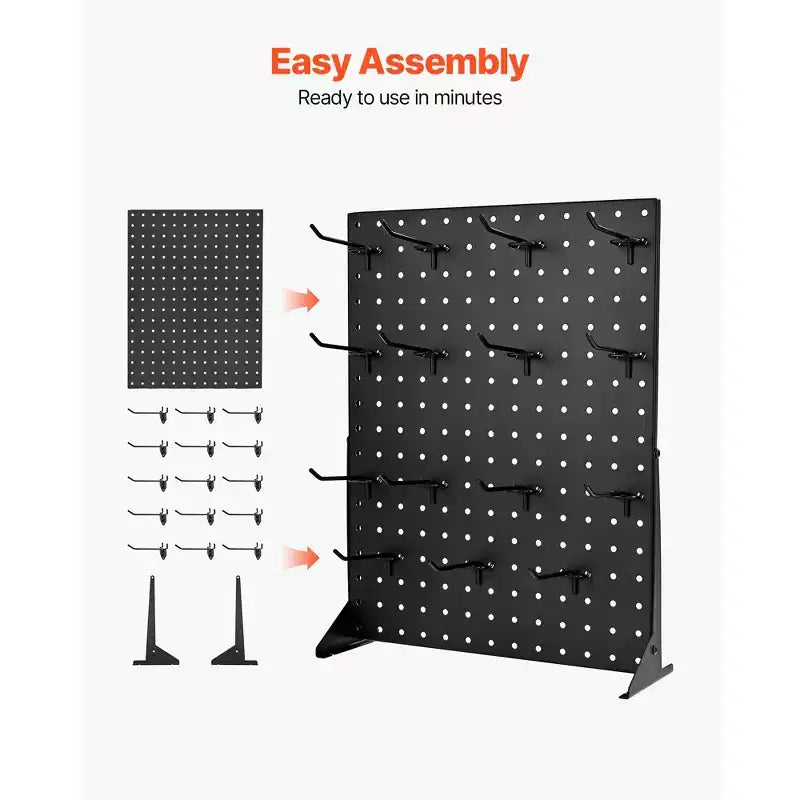 17x13 Inch Tabletop Pegboard Display Stand with 15 Hooks, Cold-Rolled Steel, Black